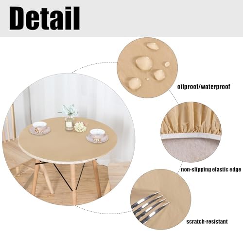 LUSHVIDA Round Tablecloth, Fitted Table Cloth for 45"-56" Tables, Champagne - Image 2