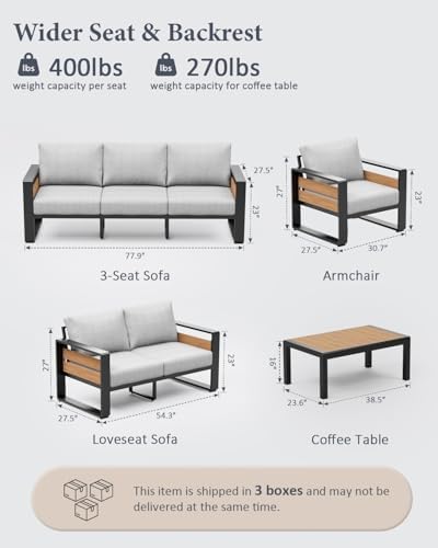 ZANDOR Aluminum Outdoor Patio Furniture Set with Table,5 Seat, Grey - Image 2