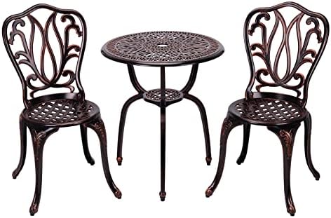 3 Piece Bistro Set,Outdoor Patio Set,Anti-Rust Cast Aluminum Bistro Table Set for Park Yard Front Porch Furniture(New Brown)… - Image 2