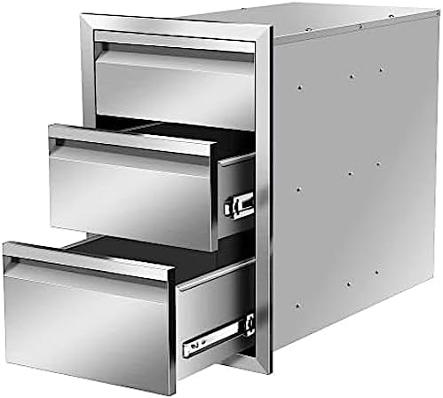 Outdoor Kitchen Drawers, Triple BBQ Drawers Stainless Steel Built-in Drawer For Outdoor Kitchen Island, Patio Grill Station,Three Drawers by OLIPIC
