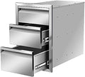 Outdoor Kitchen Drawers, Box Frame Style Flush Mount BBQ Drawer w/Stainless Steel Handle, BBQ Island Drawers For Patio Grill Station,Three Drawers by OLIPIC