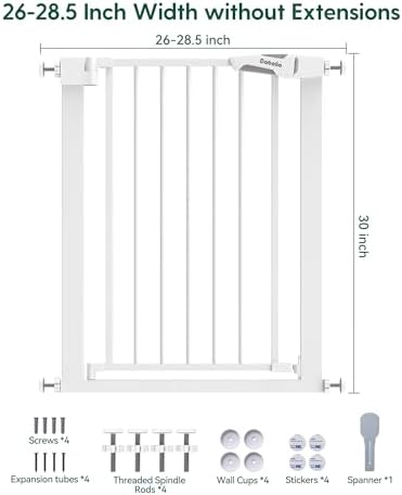 Bebelio 26–28.5" Narrow Baby Gate, No Driiling, PressGuard P7, White - Image 4