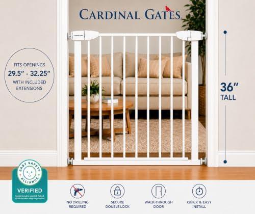 Cardinal Gates 36-Inch Pressure-Mount Baby/Pet Gate, White, 29.5-32.25 in - Image 2