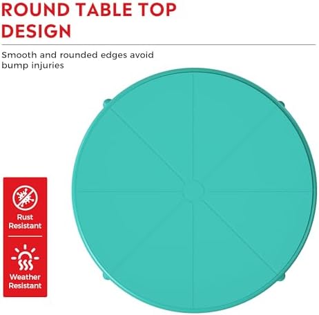 Costaelm Patio Table for 4-Person, Outdoor Patio PP Round Dining Table, All-Weather Bistro Dining Table for Backyard Deck Porch Poolside, Turquoise - Image 6