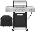Endark 3-Burner Propane BBQ Grill, 40500 BTU with Side Burner, Stainless Steel, Cast Iron Grate, Thermometer, Rolling Wheels by ENDARK