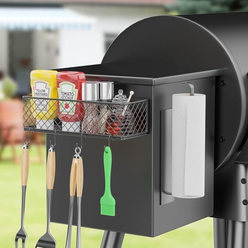 Ormeli 2 Pack Magnetic Storage Bin for Traeger Smoker Grill Caddy with Paper Towel Holder, Grill Basket for Some Models of Traeger/Pit Boss/Z Grill Smoker Accessories, Griddle Caddy for Outdoor - Image 5