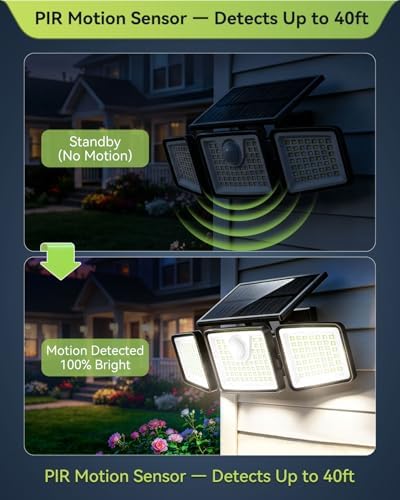 daphino 2500LM Solar Lights, Motion Sensor Outdoor Lights, 3-Head, 8 Pack - Image 3
