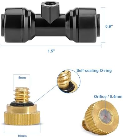 Connector Black 10PCS, Mister Nozzle Replacement Kit for Homenote,Lekit,Bonviee,lifeegrn, 10 Pcs Outside Brass Mist Nozzles & Tees for 1/4'' Hose, Outdoor Water Misting Cooling System, Pation Misting - Image 2