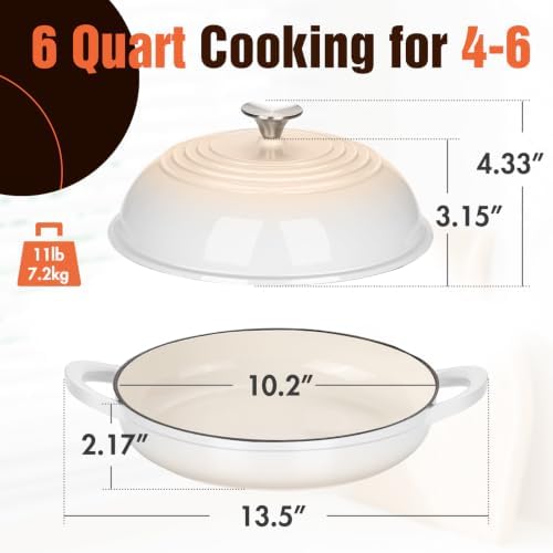 Enameled Round Cast Iron Bread Oven, 6 Qt Cast Iron Dutch Oven for Homemade Sourdough Bread Baking, Bread Pot with Dome Lid (White) - Image 2