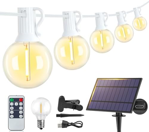 Larkvue 25FT Solar String Lights with Remote, 3 Modes, 11 G40 Bulbs, White by Larkvue
