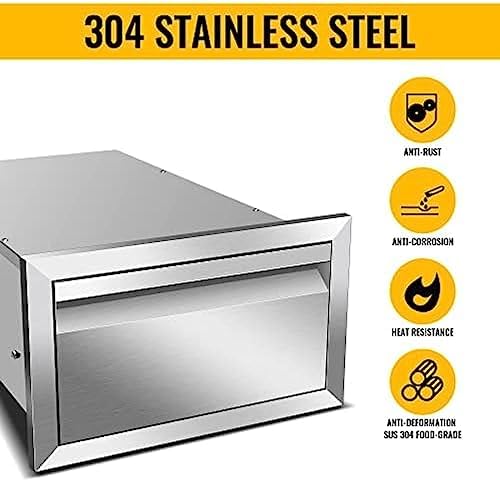 Outdoor Kitchen Drawers, Box Frame Style Flush Mount BBQ Drawer w/Stainless Steel Handle, BBQ Island Drawers For Patio Grill Station,Single Drawer - Image 4
