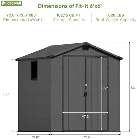 Patiowell Outdoor Plastic Storage Shed 6x6 FT, Resin Shed for Garden - Image 2