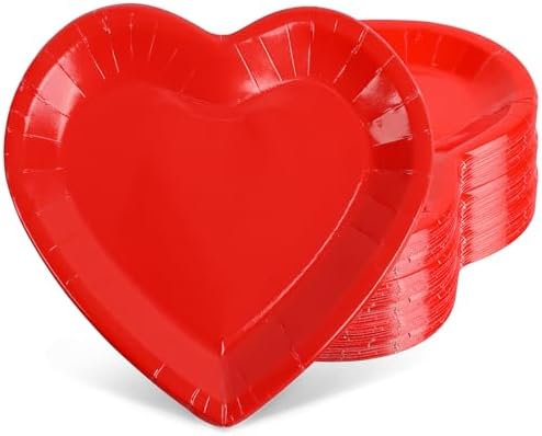 FOIMAS 24pcs Red Heart Shaped Paper Plates, Valentine's Day Plates Valentine Disposable Tableware Plate for Wedding Birthday Party Supplies by FOIMAS