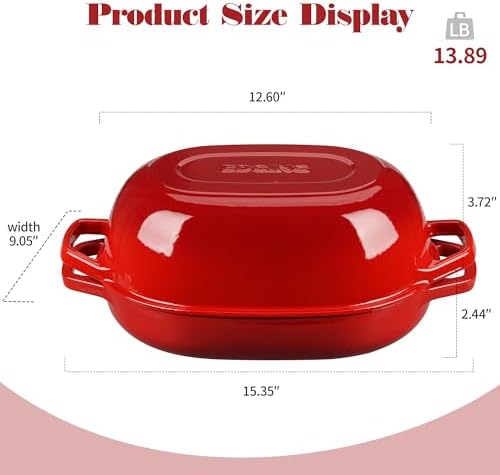 EDGING CASTING Enameled Cast Iron Oval Dutch Oven Pot with Lid, Dutch Oven for Sourdough Bread Baking, Bread Oven, Bread Dutch Oven, Oval Bread Pan, 7qt, Red - Image 2