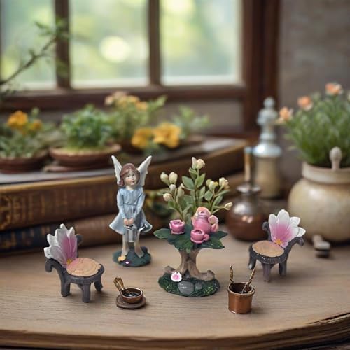 3 Pcs Miniature Garden Furniture Miniature Table and Chairs Set Fairy Garden Accessories Outdoor Mini Resin Furniture Kit Micro Landscape Decor Tea Set for Fairies and Garden Gnomes DIY Craft Gift - Image 6