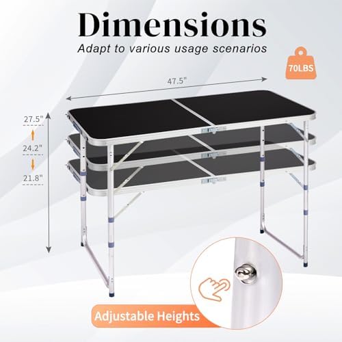 4.0 Ft Folding Portable Camping Table Black - Image 3