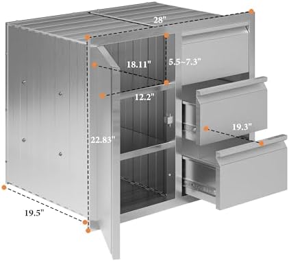 Jocisland 28-Inch Stainless Steel Outdoor Kitchen Drawer Cabinet - Image 7