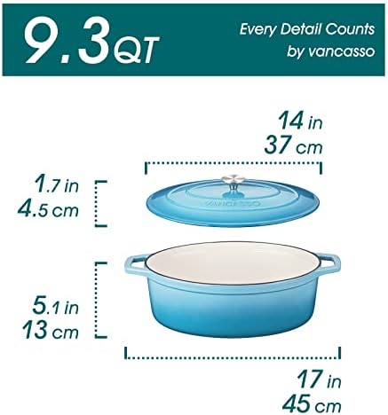 vancasso 9.3 Qt Oval Enameled Cast Iron Dutch Oven with Lid, Light Blue - Image 2