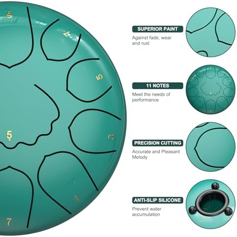 Rain Drum for Outside Garden, 8 Inches 11 Notes Steel Tongue Drum, Waterproof Meditation Rain Chime, Musical Instruments for Adult Gift with Bag, Music Book, Mallets (Lake Blue) - Image 2