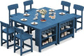 SERWALL 8-Piece Outdoor HDPE Counter-Height Bar Dining Set for 6, Blue by SERWALL