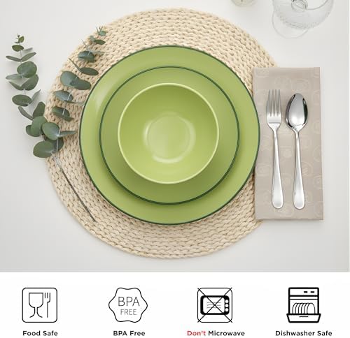 TP 12-Piece Melamine Dinnerware Sets, Service for 4, Avocado Green - Image 2