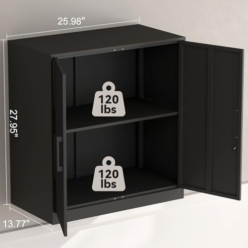 IRONFFICE Metal Wall Cabinet,Garage Cabinet with Handle,Lockable Storage Cabinets Wall Mounted with 2 Doors,Locking Cabinet with Shelves for Basement,Office,Living Home,Black - Image 3