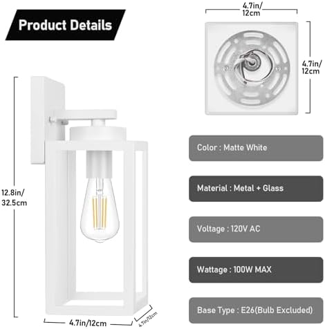BesLowe Outdoor Wall Light Fixtures, White Exterior Wall Lanterns - Image 5