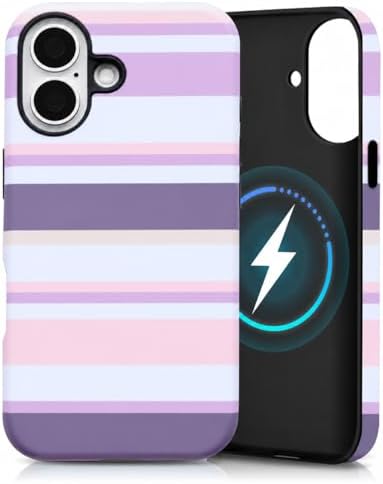for iPhone 16 Case, Magnetic Matte Frosted Dual-Layer Striped Phone Case for Women, Retro Aesthetic Cover Compatible with Mag Safe Accessories - Lavender Mist by YKCZL