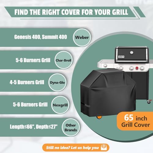Grill Cover 65 Inch - Superior BBQ Cover for Weber Genesis 400 and Summit 400 Series Gas Grill - 600D Outdoor Barbecue Cover for Weber 4 Burner Genesis ii E325s, E410 and Summit E470, S420 - Image 5