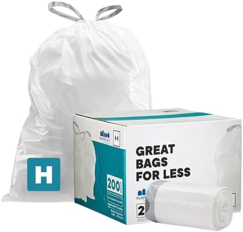 Plasticplace Custom Fit Trash Bags Compatible w Simplehuman Code H Drawstring Bags 8-9 Gallon Tear-Resistant Liner 200 Count Heavy-Duty Waste Disposal by Plasticplace