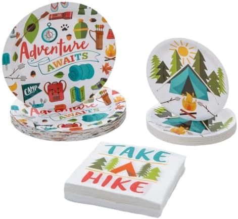 Fun Express Adventure Awaits Camp Party Disposable Tableware Set for 24 Guests - 96 pc by FunExpress