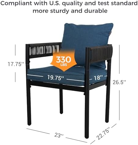Grand patio 5-Piece Outdoor Dining Set for 4 with 1 Rectangle Expandable Table for 4-6 Person, Metal Woven Wicker Fixed Patio Chairs with Thickened Cushions for Yard, Poolside (Brown) - Image 6