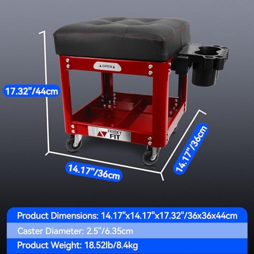 Rolling Creeper Garage Shop Seat for Men, Padded Mechanics Stool with Tool Tray Storage for Garage, Rolling Workshop Stool with Wheels, Auto Creeper Seat, 330 LBS Capacity, Heavy Duty, Red - Image 2