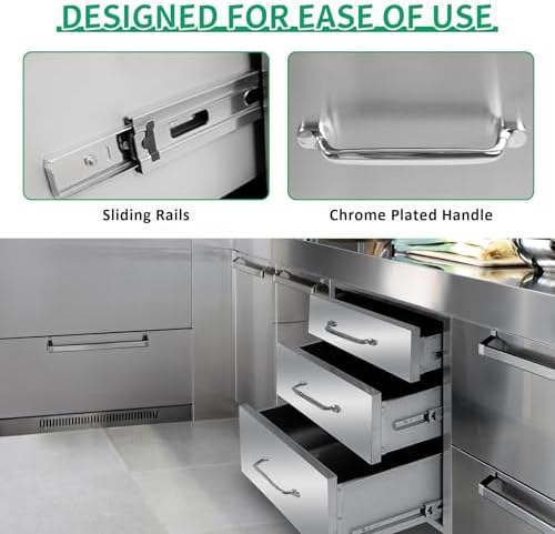 Outdoor Kitchen Drawers 18" Wx 24" H x 23" D Stainless Steel Triple Drawers with Ergonomic Handle for BBQ Island, Patio Grill Station & Outdoor Kitchen Cabinets - Image 4