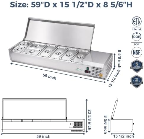 COOLCHEF 59-Inch Refrigerated Condiment Prep Rail, Mixed GN Pans - Image 2
