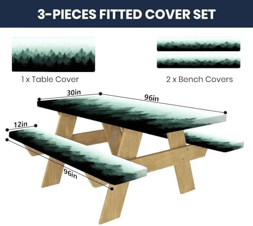 CAPSCEOLL Fitted Picnic Table Cover with Bench Covers 8ft - Green Forest - Image 2