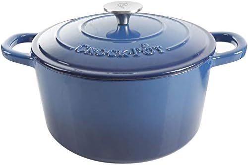 Crock-Pot Artisan 5-Quart Round Enameled Cast Iron Dutch Oven – Blue, Durable Heavy-Duty Cookware for Slow Cooking, Roasting, Baking with Lid by Crock-PotBrand