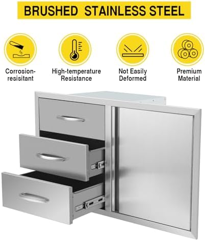 38.3''W x 22.7''H x 20.7''D Outdoor Kitchen Drawer Combo Cabinet BBQ Access Triple Drawers Combo with Single Door for BBQ Island Grill Station - Image 4