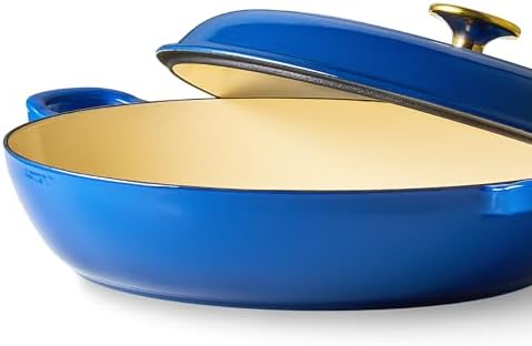 CAROTE 3.4QT Enamel Cast Iron Cookware, Skillet with Lid, Blue Dutch Oven - Image 3