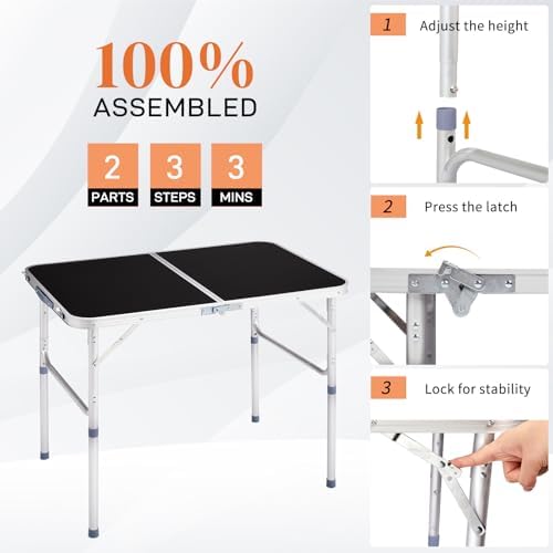 3.0 Ft Folding Portable Camping Table Black - Image 7