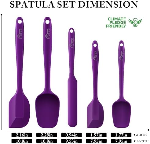 HOTEC BPA-Free Silicone Rubber Spatula Set, Purple, Set of 5 - Image 2