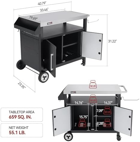 PC3403S Outdoor Grill Cart with Wheels Black - Image 2