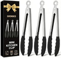 Grill Tongs,Mini Tongs with Silicone Tips,3Pcs bbq tongs 7-Inch Small Serving Tongs for Cooking, Stainless Steel Food small tongs with Locking Mechanism for Salad, Taco Bar, Appetizers & Buffet by GKINIKG