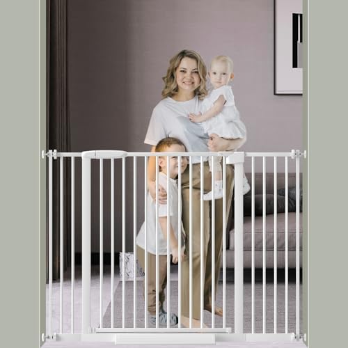 DEARBB Extra Wide Baby Gate Ultra Narrow Spacing 30.11-77.36" Pressure Mounted Double Lock Swing Auto Close Walk Through Metal Safety Pet Gate for Stairs and House Doorway Kitchen by DEARBB