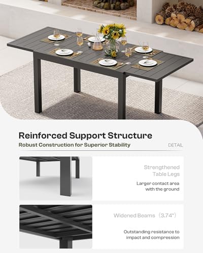 Expandable Outdoor Patio Dining Table Set for 6-8 Person, Aluminum Outdoor Table and 4 Chairs with Textilene Fabric & HDPS Armrest, All-Weather Patio Furniture Set for Yard, Garden, Gray - Image 6