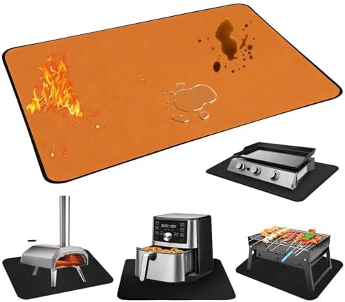 Heat Resistant Mats for Countertop and Grill Table, Fireproof Grill Mats for Outdoor Grill, Under Griddle BBQ Mat, Portable Charcoal Grill, Air Fryer, Gas Grill,Orange,15 x 18 inch by Unknown