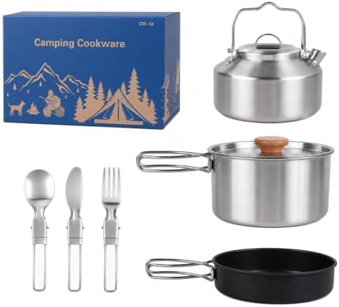 aiGear Upgraded Nonstick Camping Cookware with Pot Pan Kettle Cutlery by aiGear