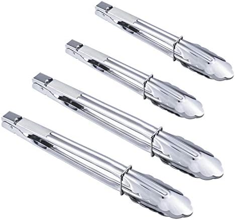 HINMAY 4PCS Stainless Steel Food Tongs Set Kitchen Metal Tongs (9/12 Inch) by HINMAY