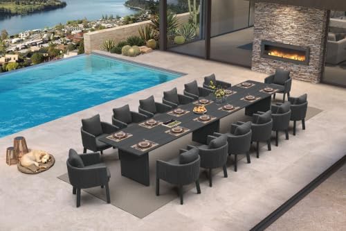 PURPLE LEAF Outdoor Dining Set 15 PC Aluminum with Olifen Wicker Chair Grey by PURPLELEAF