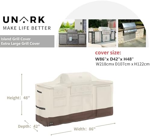 86 Inch Extra Large Grill Cover Kitchen Island Cover Large Island Grill Cover for Outdoor Grill Outdoor Kitchen Cover Heavy Duty Waterproof 86" L x 42" W x 48" H, Beige and Brown - Image 2